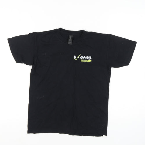 Gildan Boys Black T-Shirt L Casual Short Sleeve Logo Top