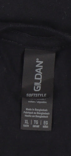 Gildan Boys Black XL Logo T-Shirt - Casual Crew Neck