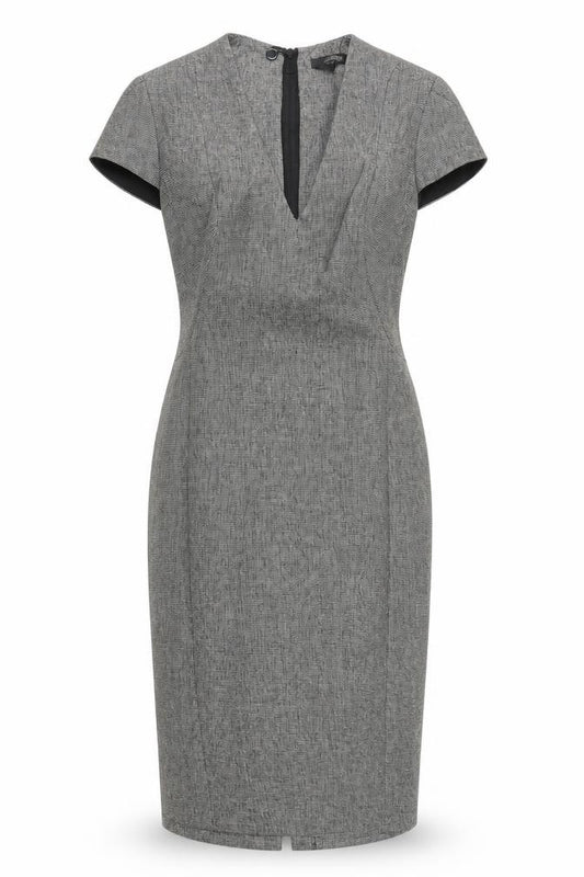 Front view of Next Women's Grey Sheath Dress, size 12, Business Style