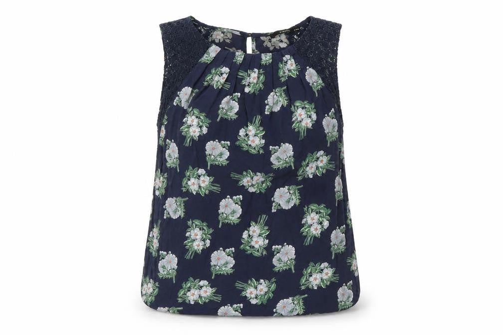 Oasis Women's Blue Floral Lace Sleeveless Blouse, Size 8