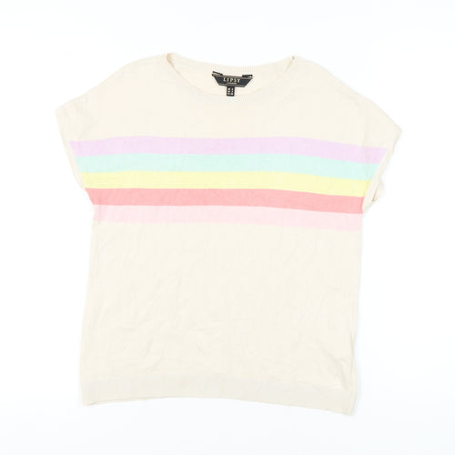 Lipsy Women Beige Striped Sleeveless Jumper Size 6
