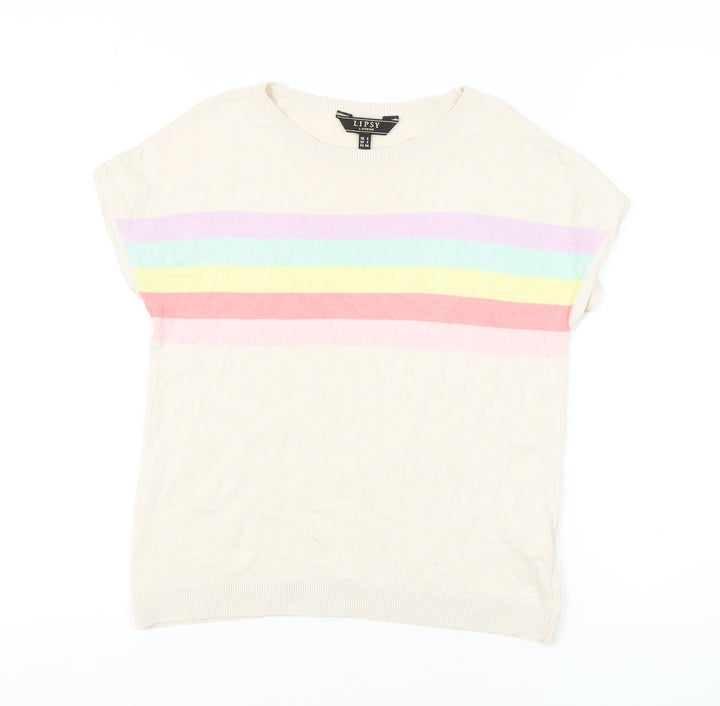 Lipsy Women Beige Striped Sleeveless Jumper Size 6