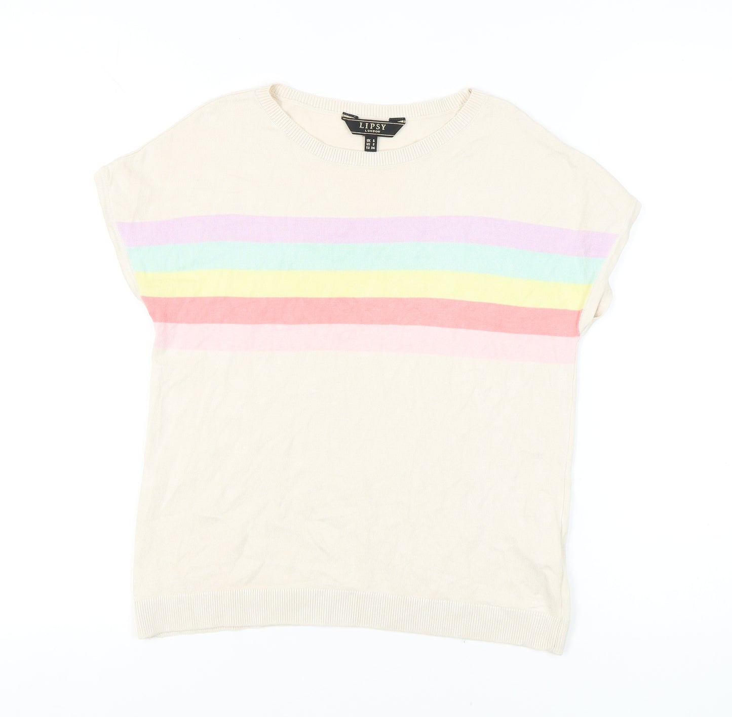 Lipsy Women Beige Striped Sleeveless Jumper Size 6
