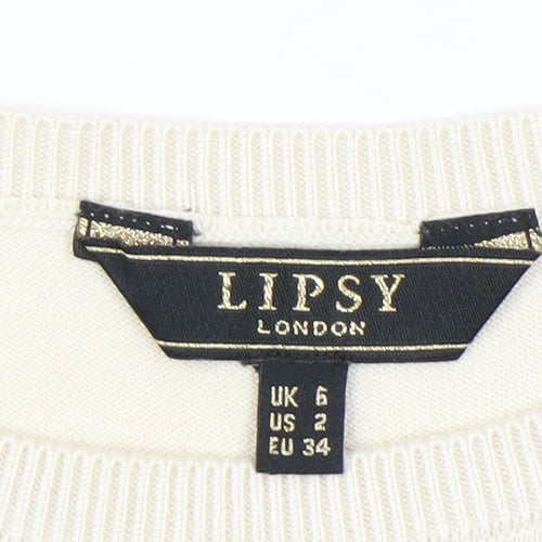 Lipsy Women Beige Striped Sleeveless Jumper Size 6