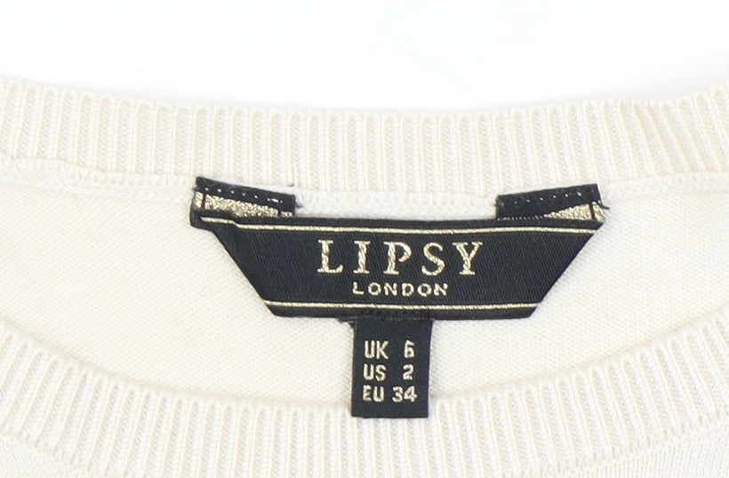 Lipsy Women Beige Striped Sleeveless Jumper Size 6