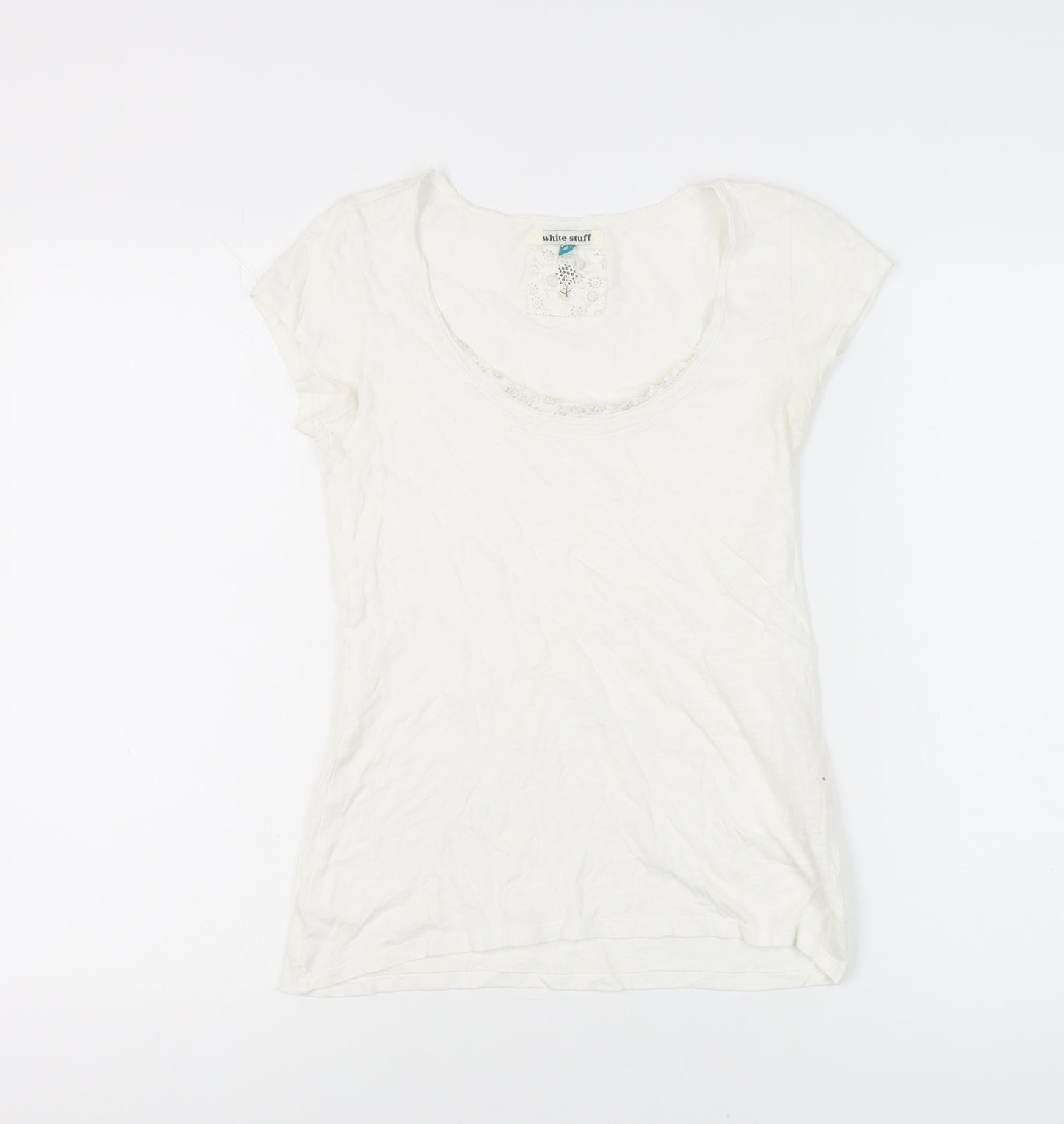 White Stuff Women’s White Cotton Scoop Neck T-Shirt Size 8