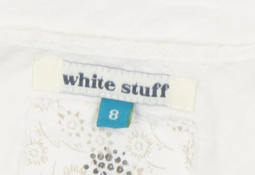 White Stuff Women’s White Cotton Scoop Neck T-Shirt Size 8