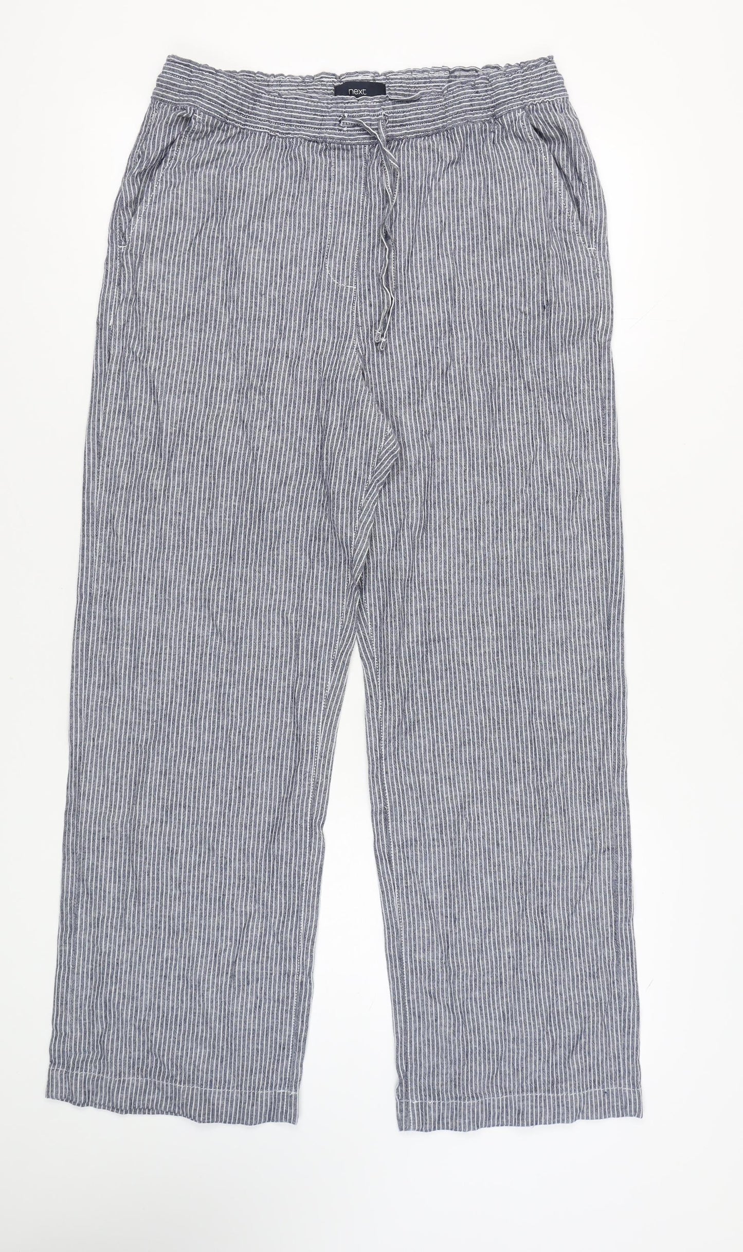 Next Women's Grey Striped Wide-Leg Trousers, Size 14
