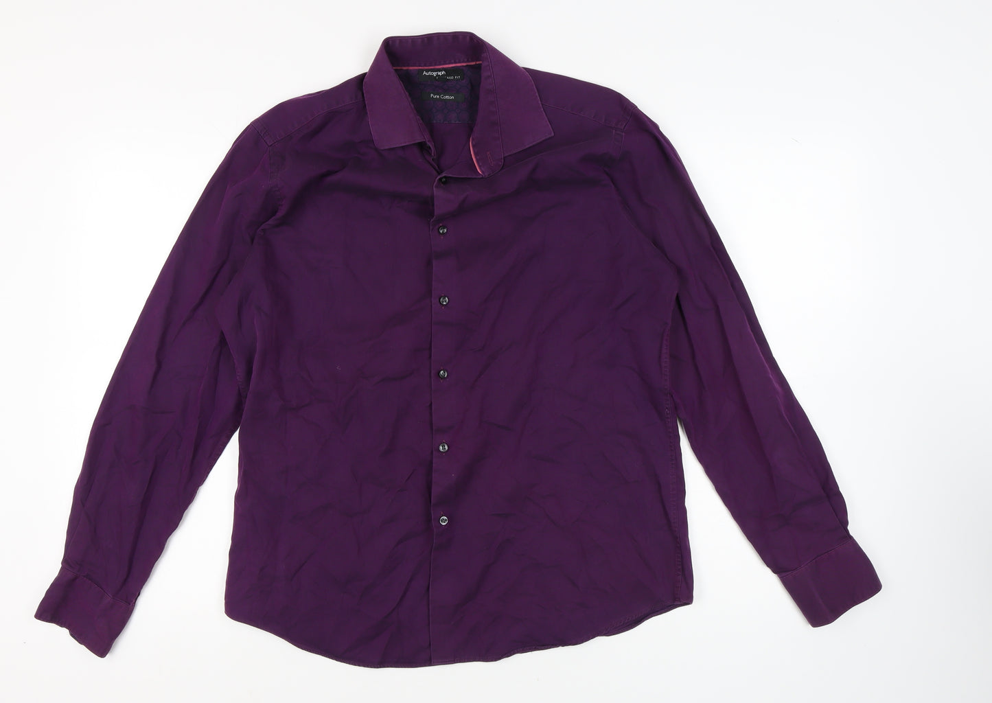 Marks and Spencer Men's Purple Large Button-Up Shirt