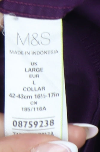 Marks and Spencer Men's Purple Large Button-Up Shirt