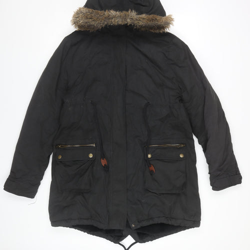 Colline Women's Black Parka Coat with Fur Trim Size 12
