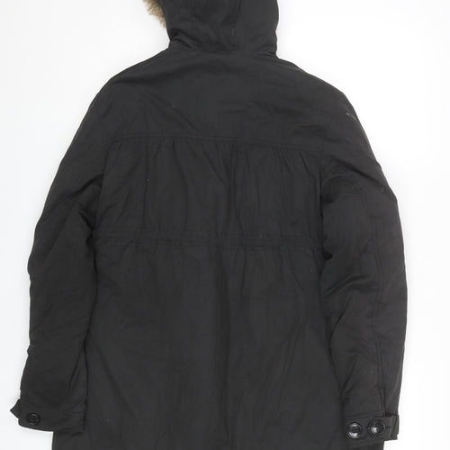 Colline Women's Black Parka Coat with Fur Trim Size 12