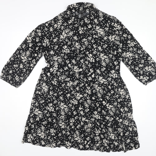 New Look Women's Black Floral Shirt Dress Size 14