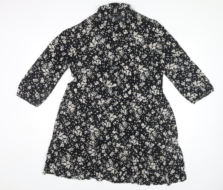 New Look Women's Black Floral Shirt Dress Size 14