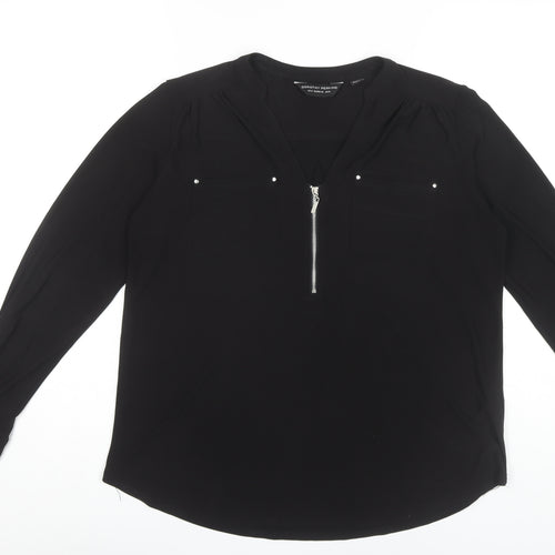 Dorothy Perkins Women's Black Blouse, Size 12, Zip Neck