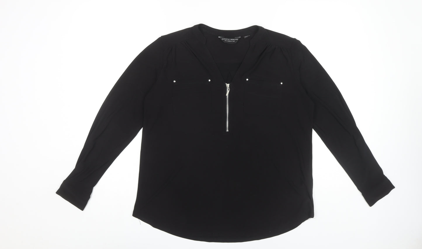 Dorothy Perkins Women's Black Blouse, Size 12, Zip Neck
