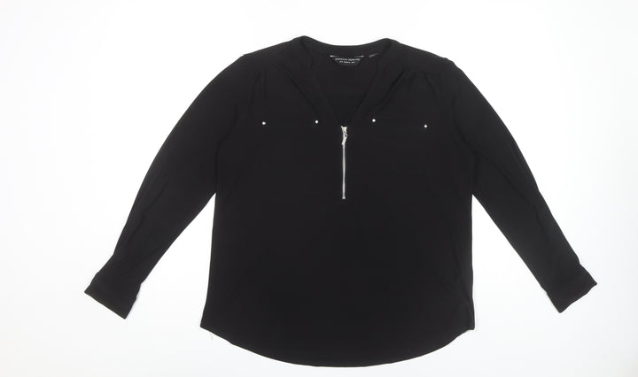 Dorothy Perkins Women's Black Blouse, Size 12, Zip Neck