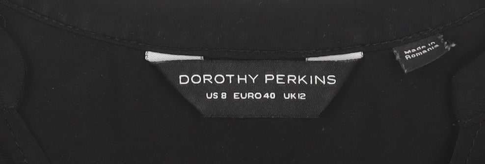 Dorothy Perkins Women's Black Blouse, Size 12, Zip Neck