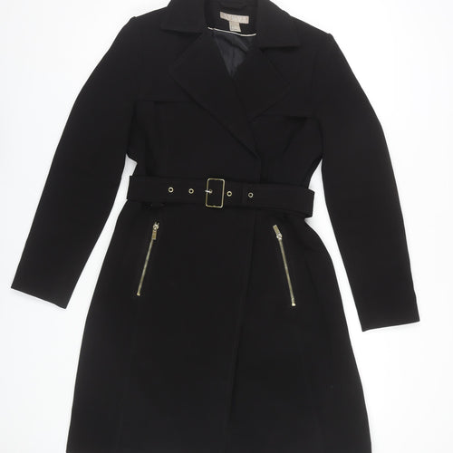 H&M Women's Black Belted Coat Size 8 with Zips