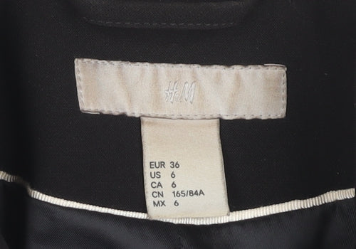 H&M Women's Black Belted Coat Size 8 with Zips