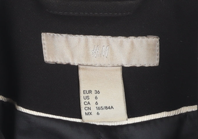 H&M Women's Black Belted Coat Size 8 with Zips