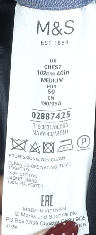 Marks and Spencer Men's Navy Blazer 40R Cotton