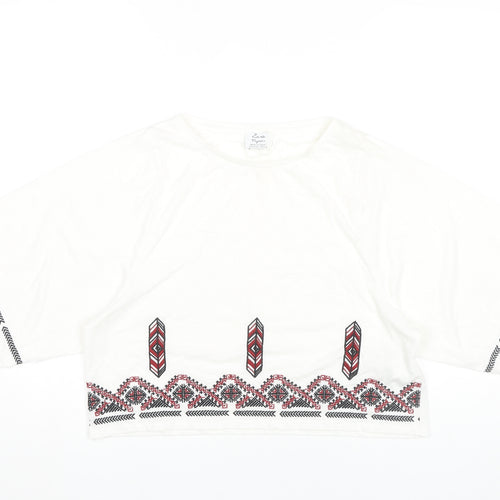 Zara Women's White T-Shirt, Size S, Aztec Style