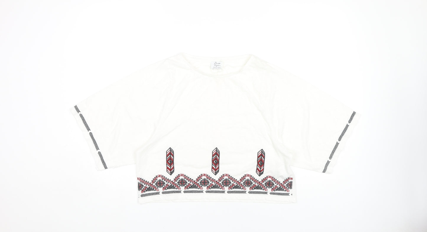 Zara Women's White T-Shirt, Size S, Aztec Style