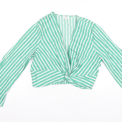 River Island Women's Green Striped Cropped Blouse, Size 16