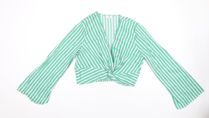River Island Women's Green Striped Cropped Blouse, Size 16