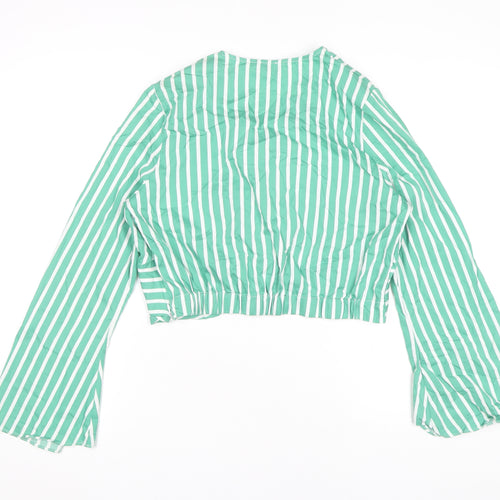 River Island Women's Green Striped Cropped Blouse, Size 16