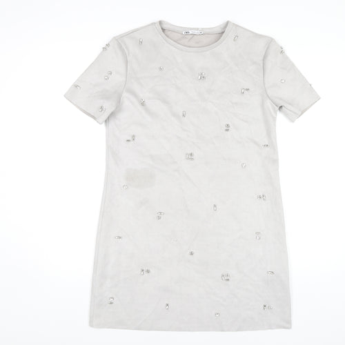 Zara Women's Grey Shift Dress - Size S