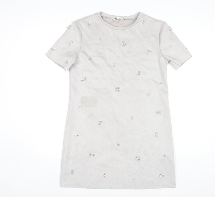 Zara Women's Grey Shift Dress - Size S