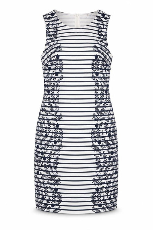 Front view of Boden Women's Multicoloured Striped Shift Dress, size 10