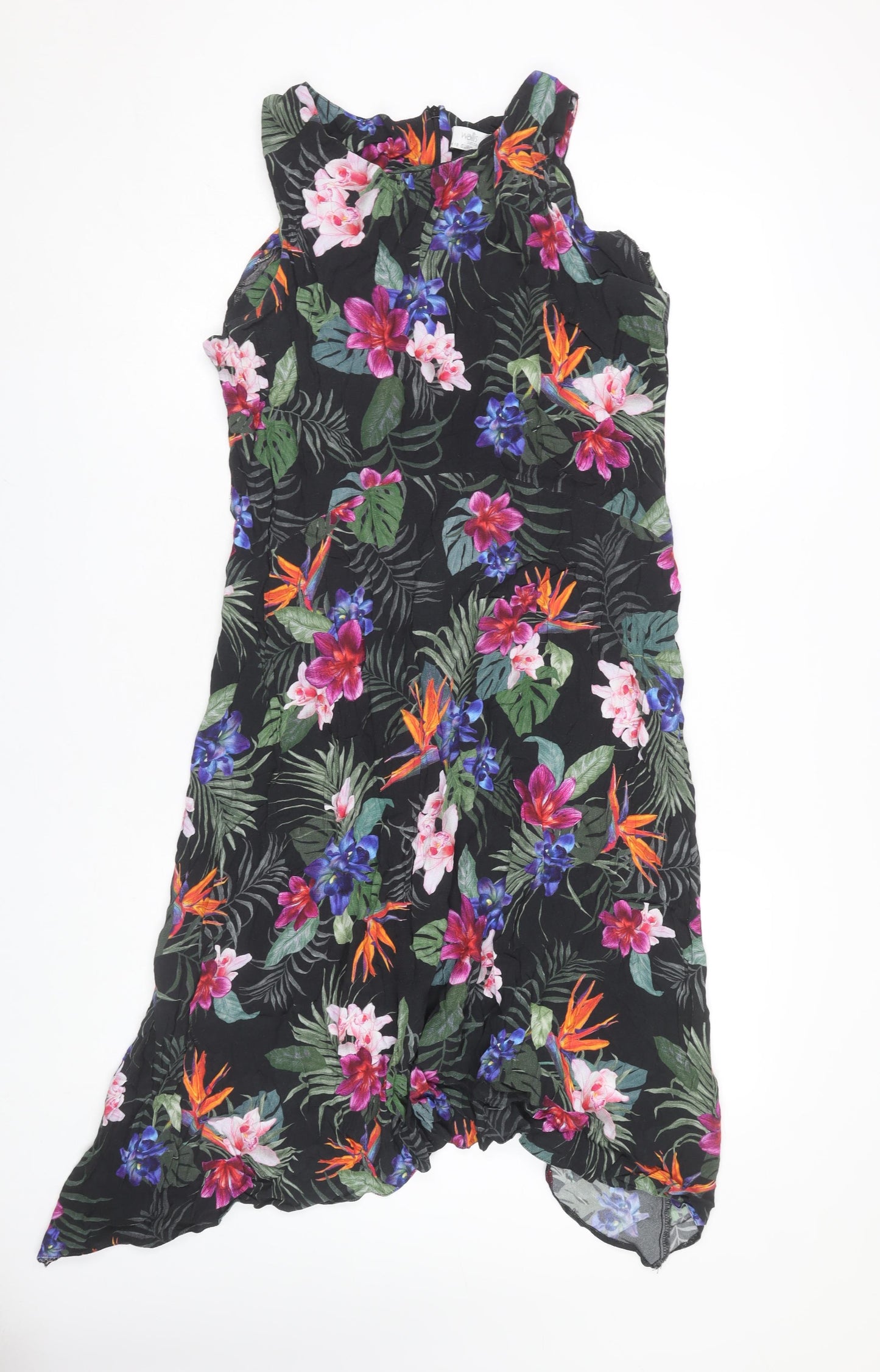 Wallis Women's Black Floral Asymmetric Dress Size 18