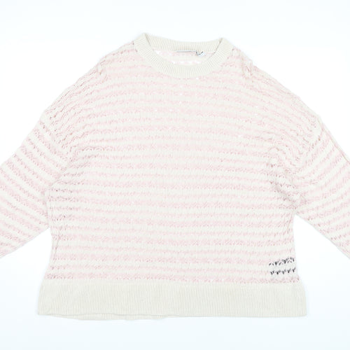 Weekday Women's Pink Striped Knit Pullover Jumper L