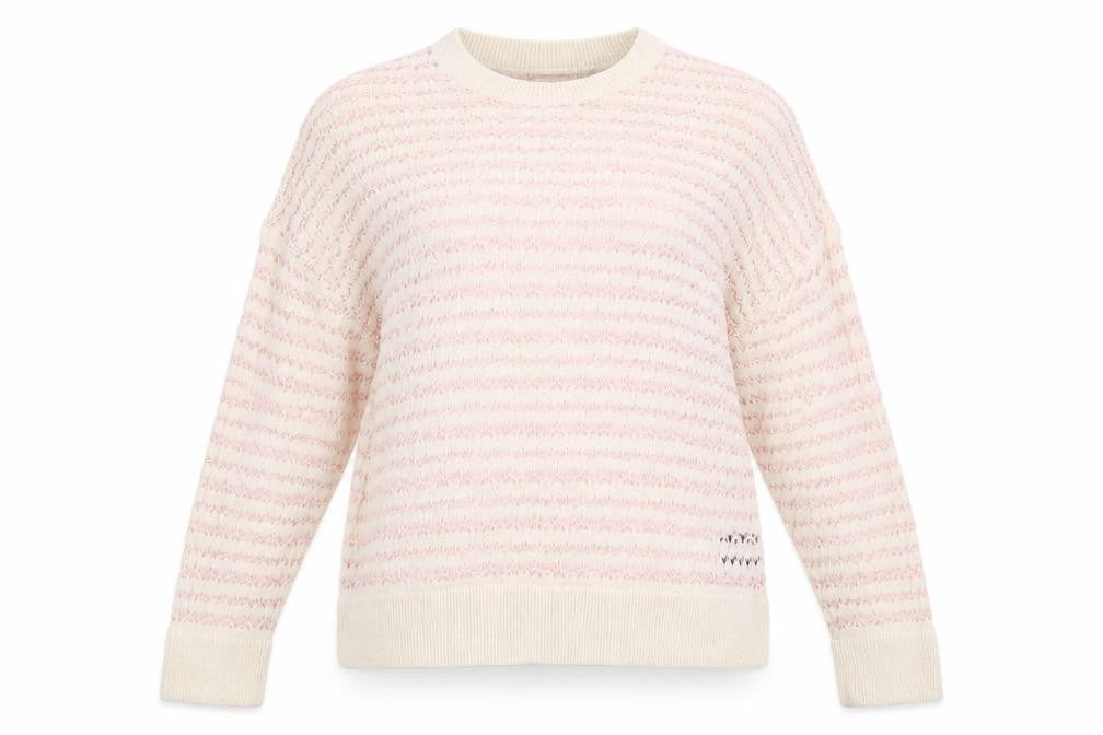 Front view of Weekday Women's Pink Striped Knit jumper L
