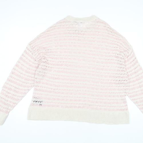 Weekday Women's Pink Striped Knit Pullover Jumper L