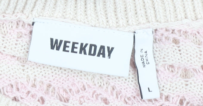 Weekday Women's Pink Striped Knit Pullover Jumper L