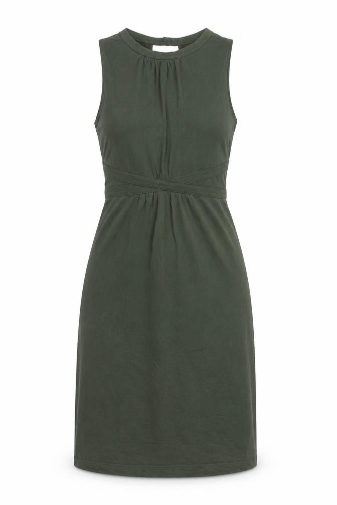 Front view of Oasis Women's Green Sheath Dress, size S, Knee Length