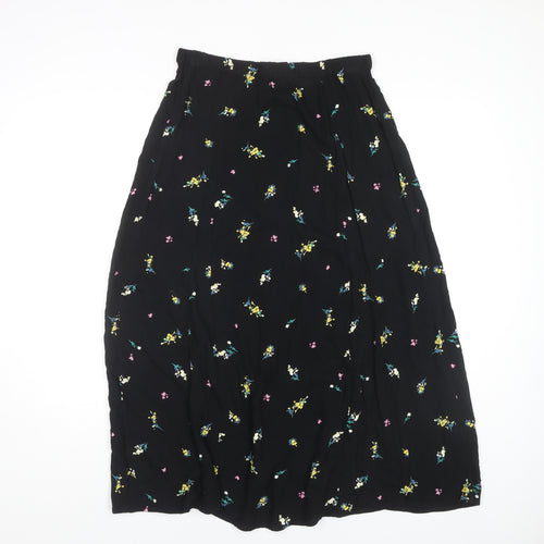 Marks and Spencer Floral Black Midi Skirt, Size 10