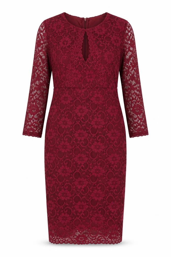Front view of Jessica Wright Red Lace Bodycon Dress, size 10