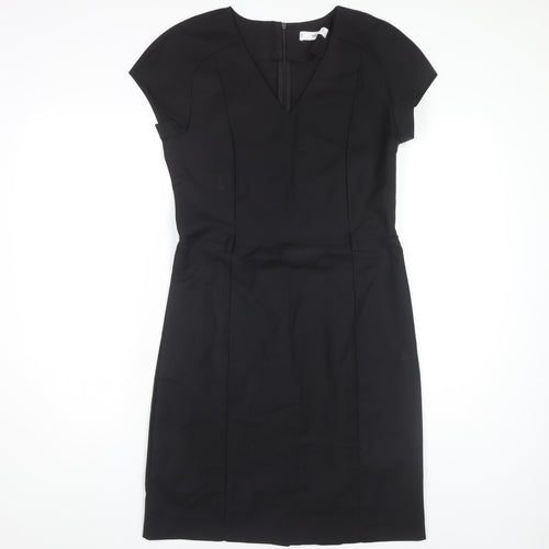 MNG Women's Black V-Neck Dress, L, Short Sleeve