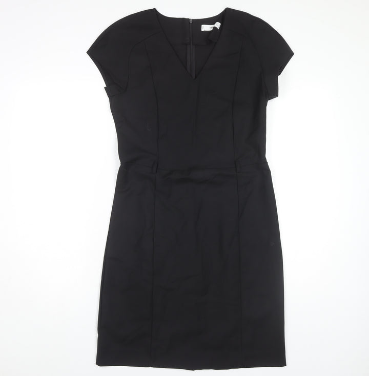 MNG Women's Black V-Neck Dress, L, Short Sleeve