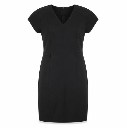 MNG Women's Black V-Neck Dress, L, Short Sleeve