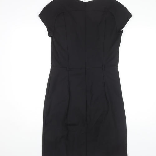 MNG Women's Black V-Neck Dress, L, Short Sleeve