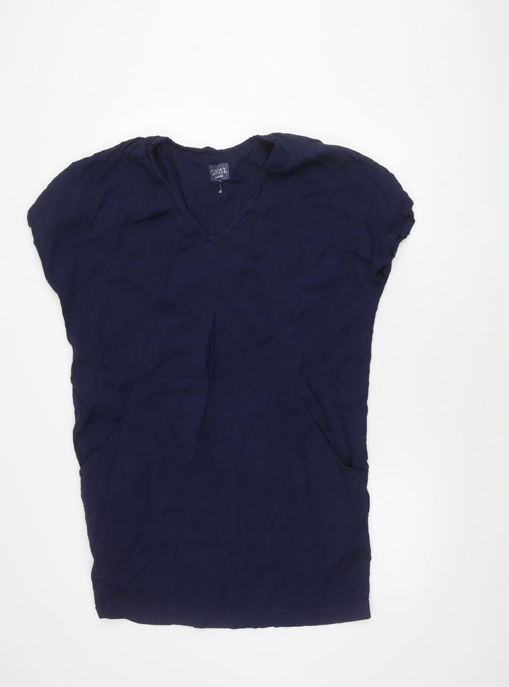 Ghost London Women's Blue V-Neck Dress Short Sleeve