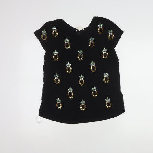 H&M Women's Black Sequin T-Shirt, Size 12, Round Neck