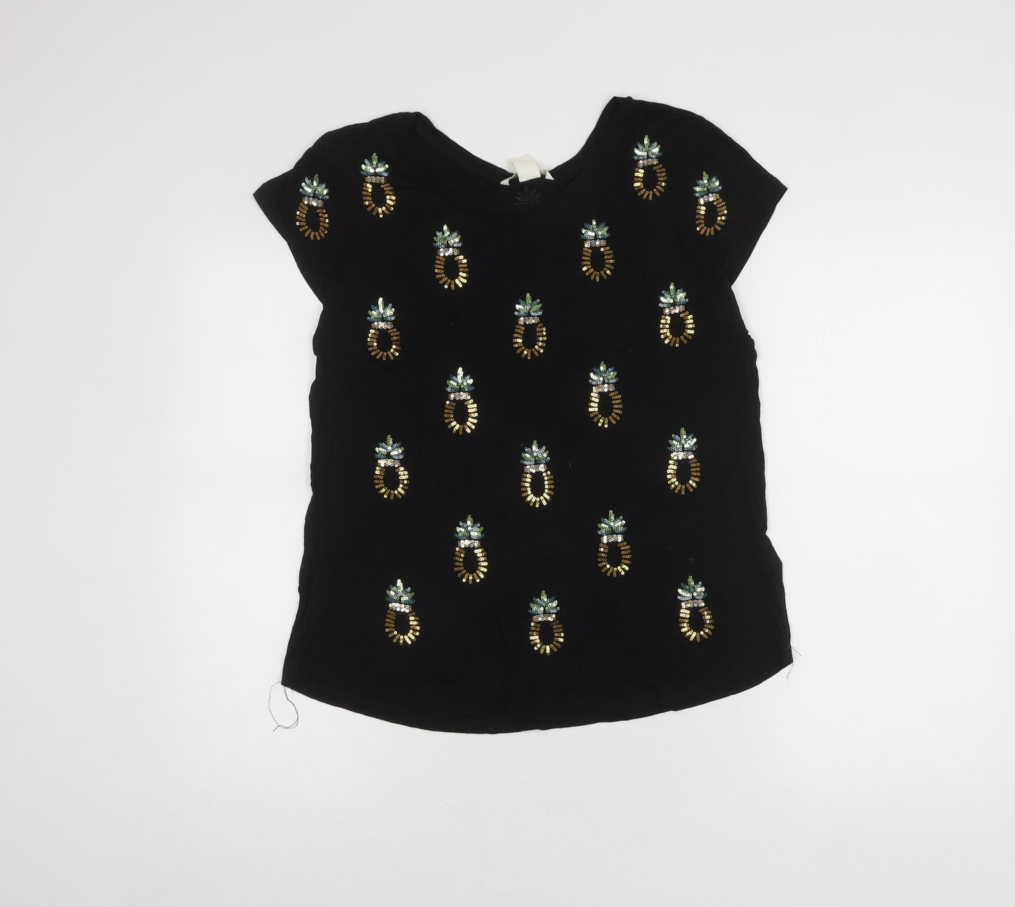 H&M Women's Black Sequin T-Shirt, Size 12, Round Neck