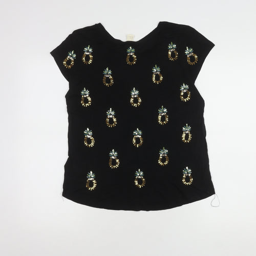H&M Women's Black Sequin T-Shirt, Size 12, Round Neck